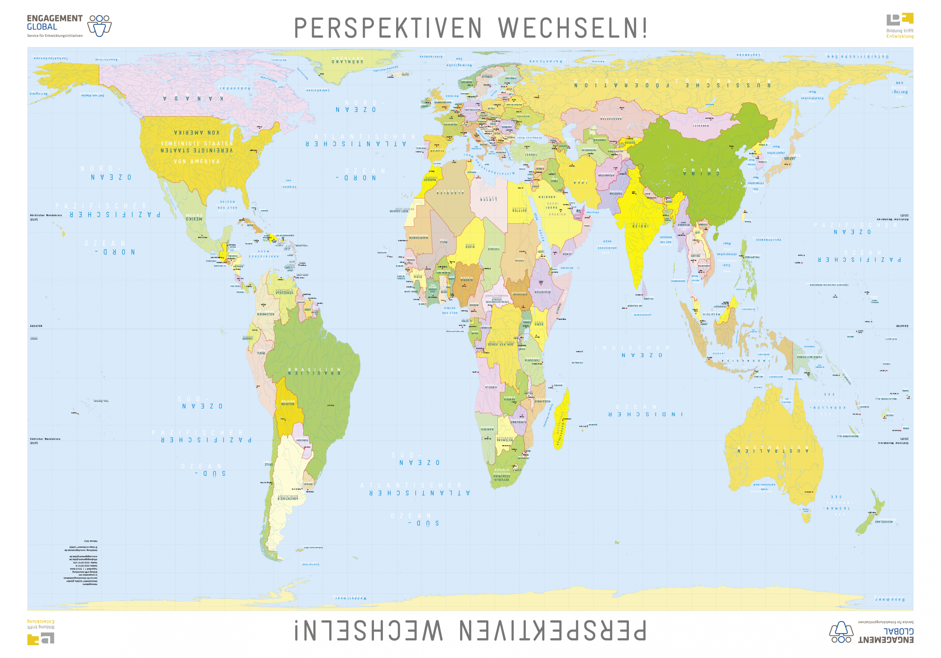 Weltkarte Perspektiven wechseln - Weltkarte steht auf dem Kopf